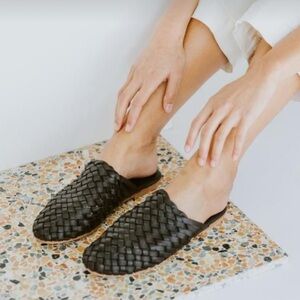 St. Agni BLACK woven leather slides mules slip on shoes